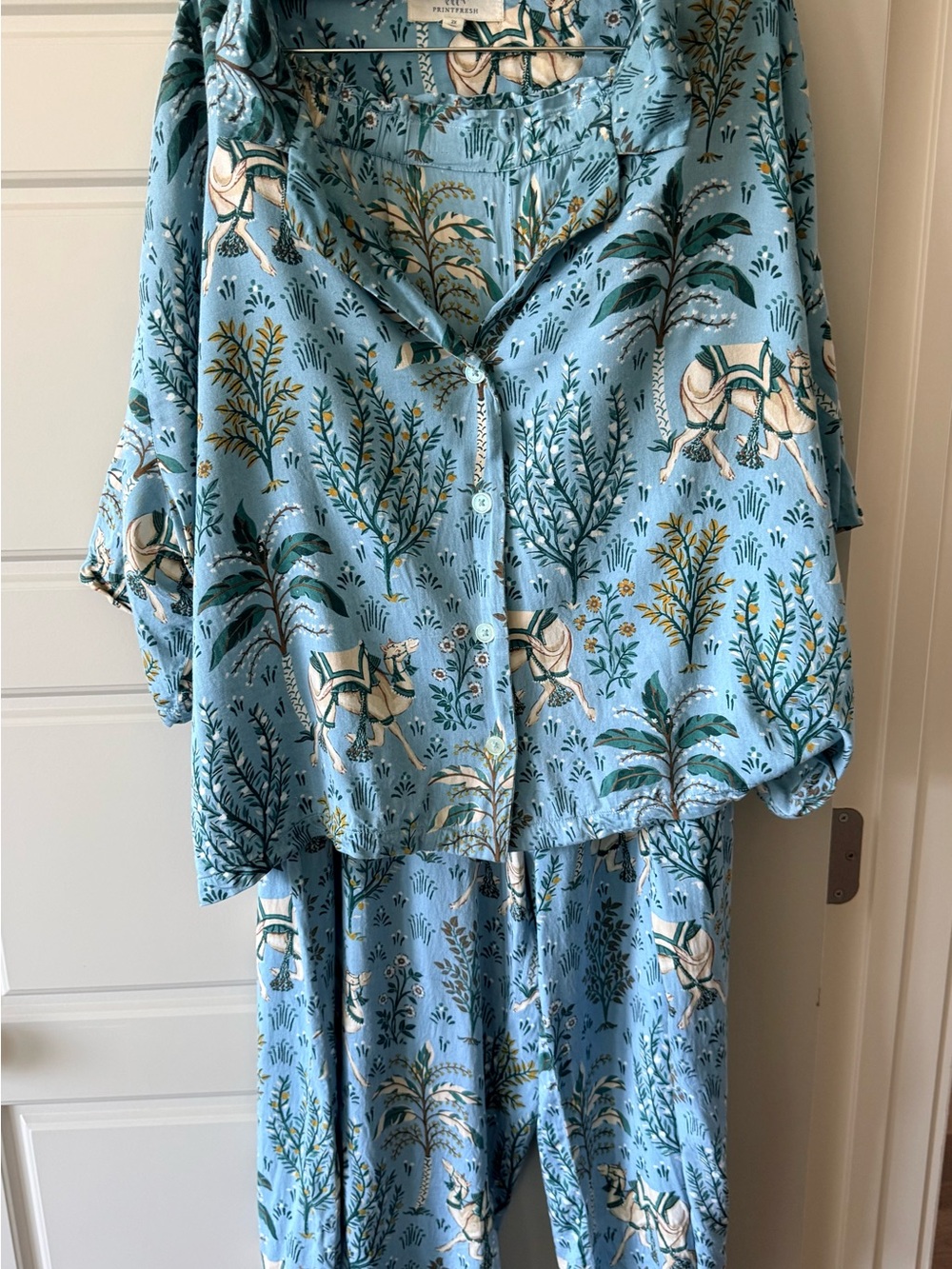 Printfresh Lightweight Long Pajama Set in Camal’s Courtyard